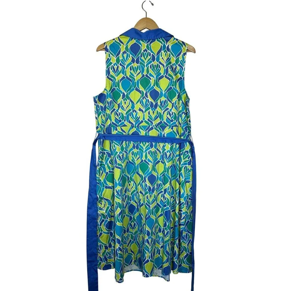 Isaac Mizrahi Live! Printed Cotton Sateen Dress Womens Size 20W Pockets Brunch
